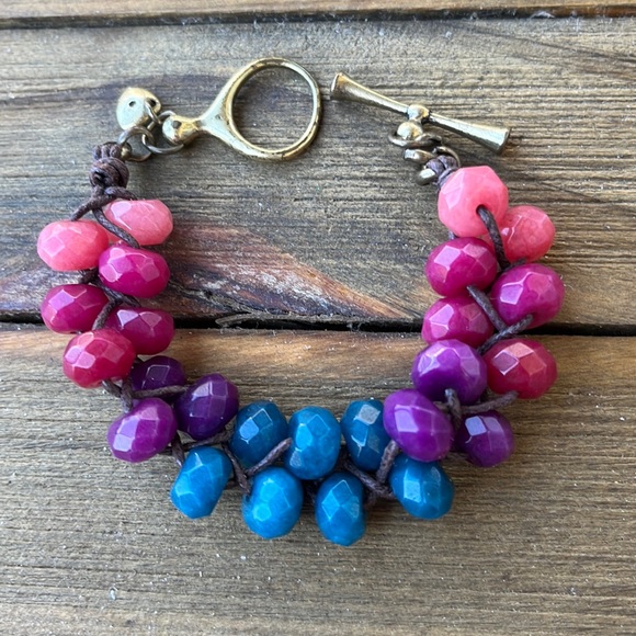 Fossil Chunky Faceted Beaded Ombré Rainbow Bracelet! EUC - Picture 1 of 11
